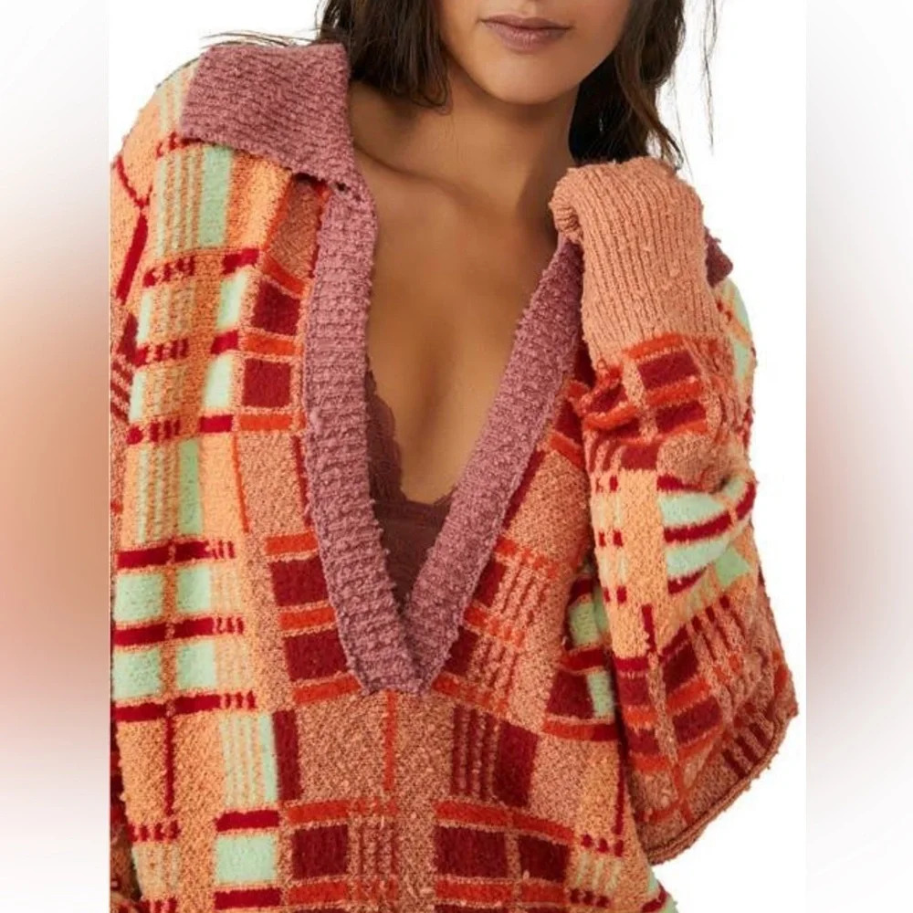 Like New Free People Ruben Oversized Pullover Sweater in Autumn Sunset Combo M - Picture 6 of 16
